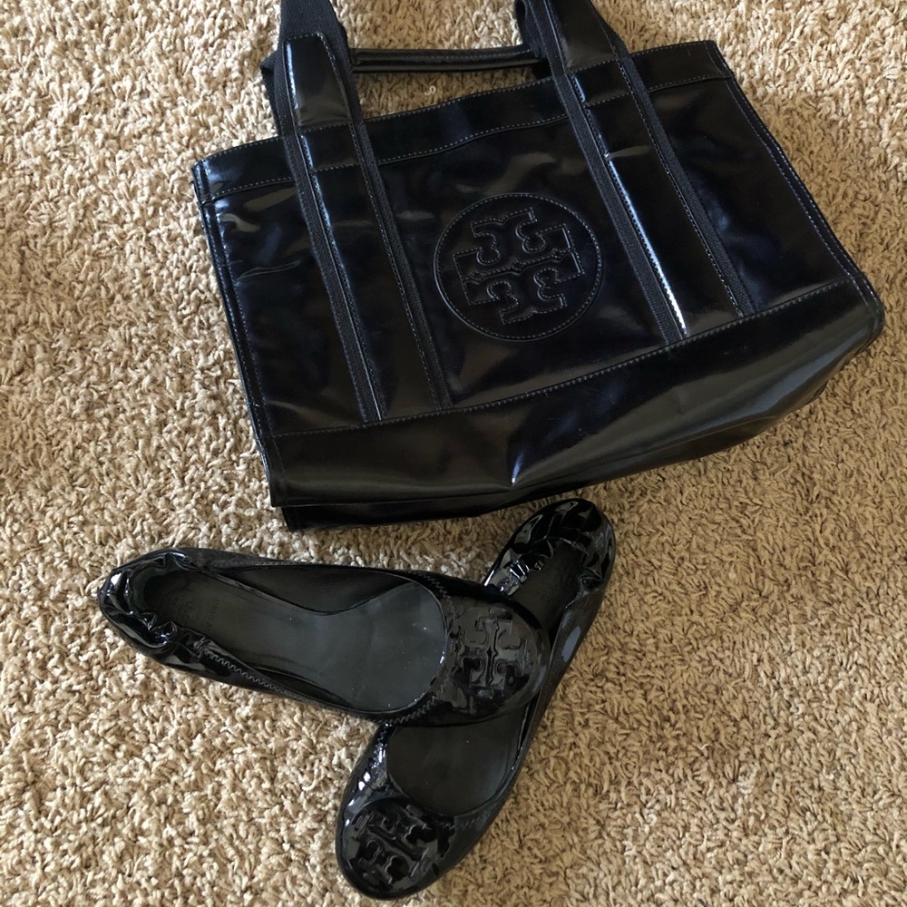 Tory Burch black patent bag and matching flats!